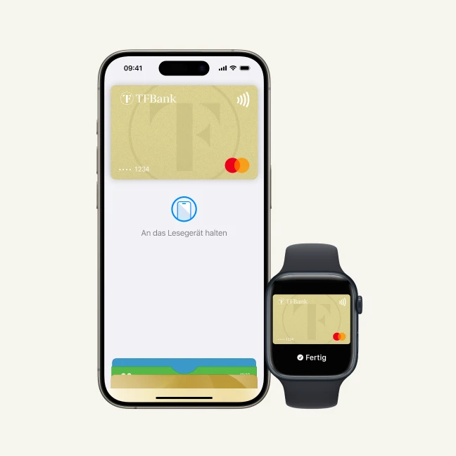 iPhone mit ApplePay und eine Smartwatch mit ApplePay