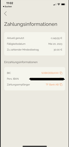 TF Bank Zahlungsinformationen