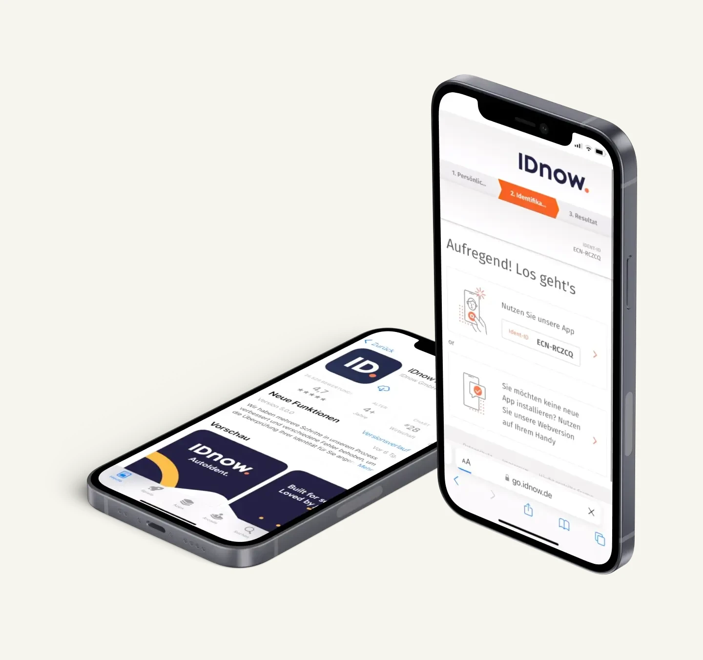 Zwei Smartphones mit der App von IDNow am Display