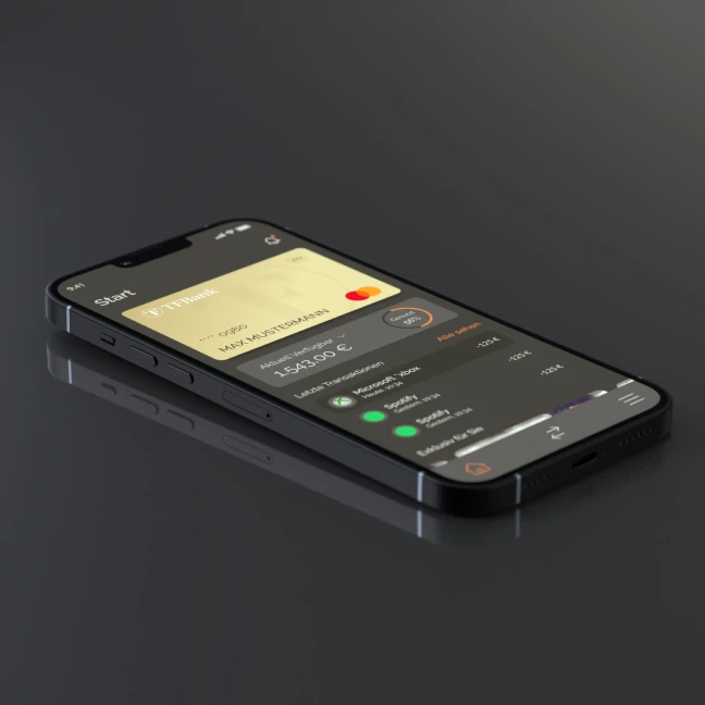 TF Bank Mobile app dark modus auf iPhone geöffnet.